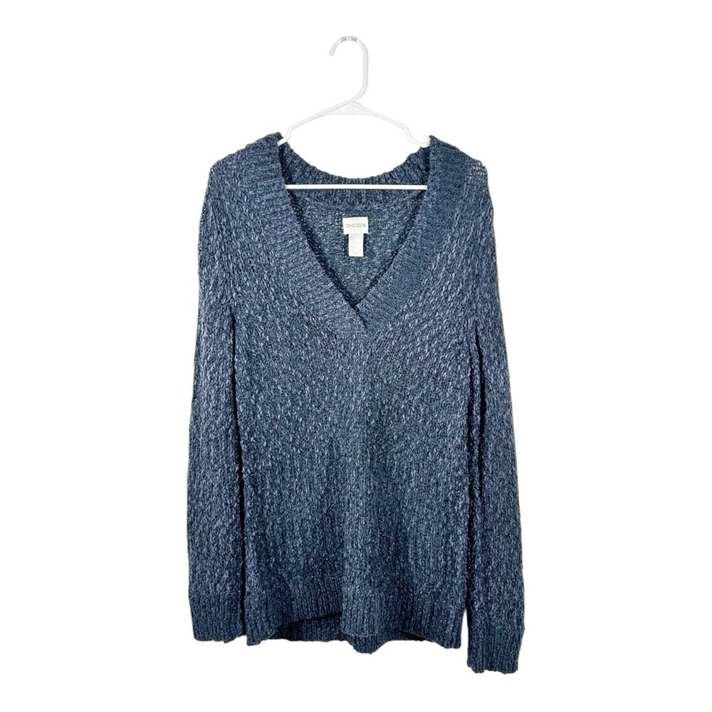 Chico’s Navy Blue‎ Glitter Knit V-Neck Sweater